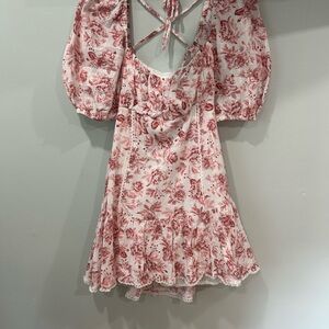 MinkPink Floral Puff Sleeve Dress with Open Back